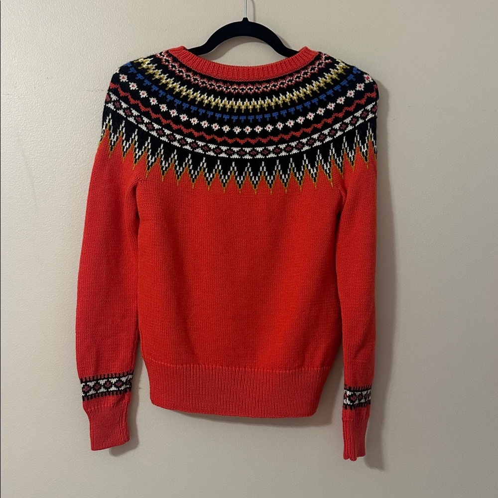 J. Crew Womens Fair Isle Wool Blend Red Crew Neck Sweater Sz Small Preppy - Picture 2 of 7